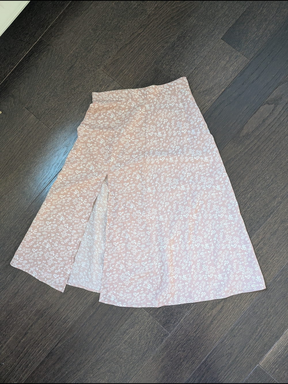 SHEIN Blush Pink Floral A-Line Skirt with Front Slit